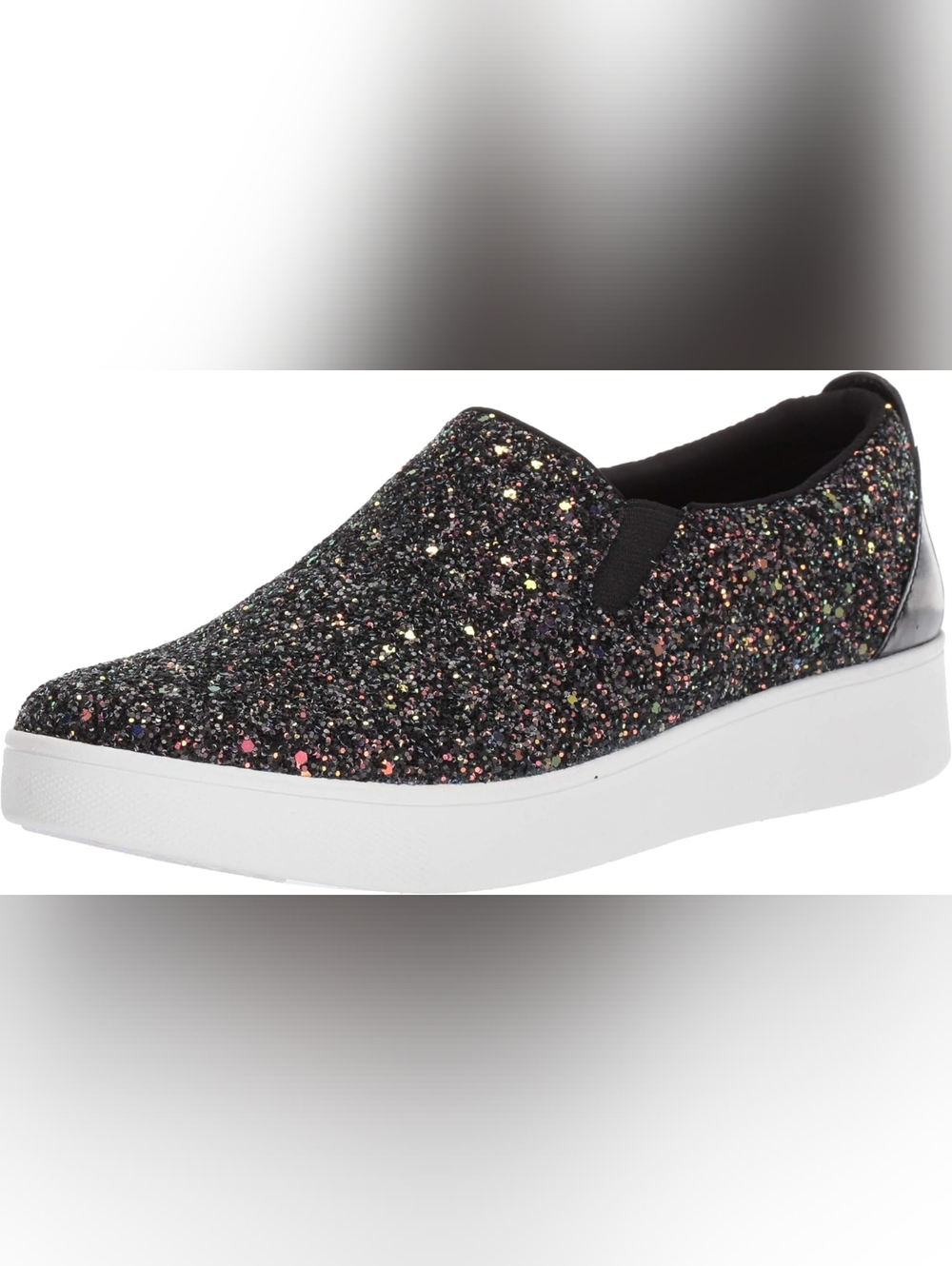 FitFlop Black Glitter Sania Skate Slip-On Sneakers with Multicolor Sparkle